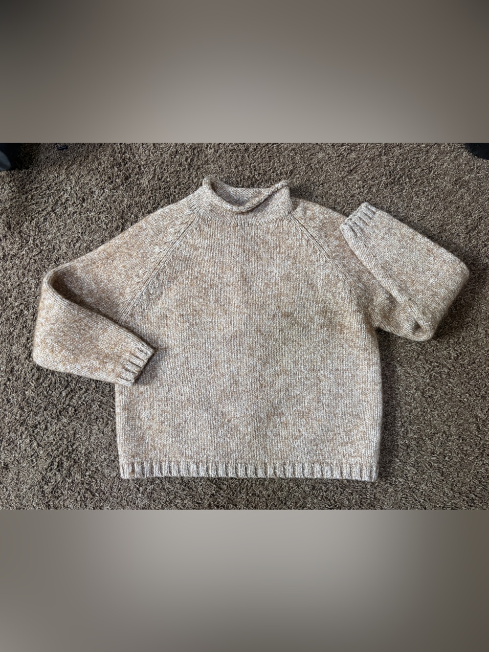 Lands' End Heathered Oatmeal wool blend roll neck sweater